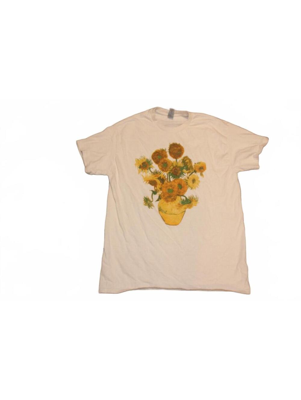 Gildan Beige Sunflower Graphic T-Shirt Size M